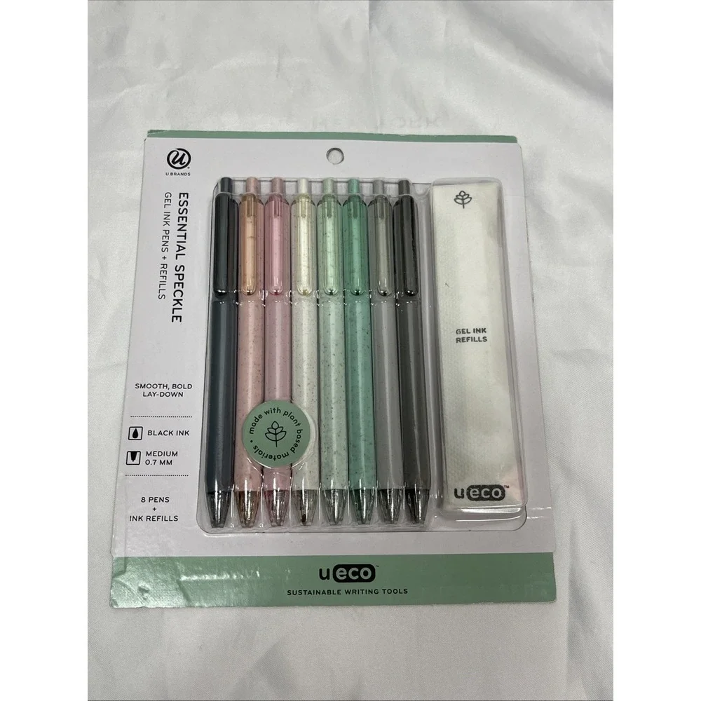 U Brand U-Eco 8 Ct Gel Ink Pens w Refills Essential Speckle 0.7 MM Black‎ Ink